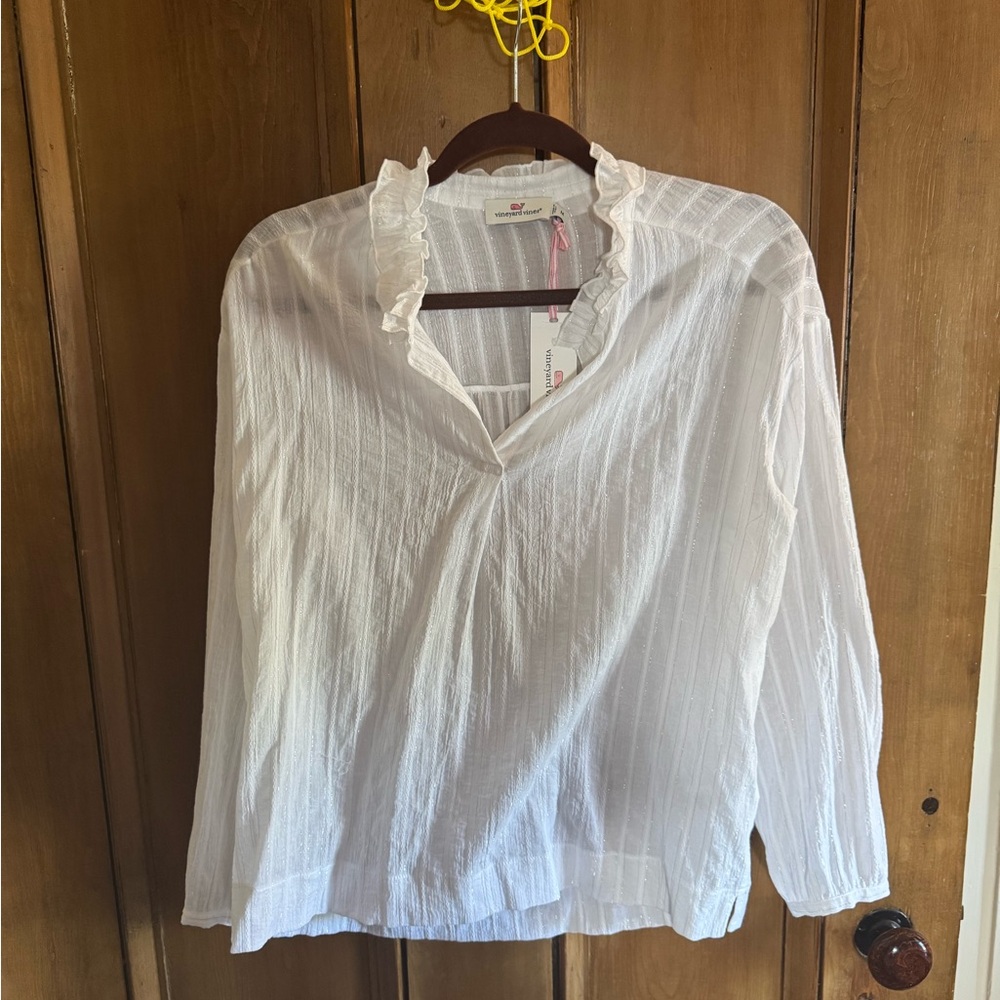 Airy stripe pop over woven top vineyard vine nwt m